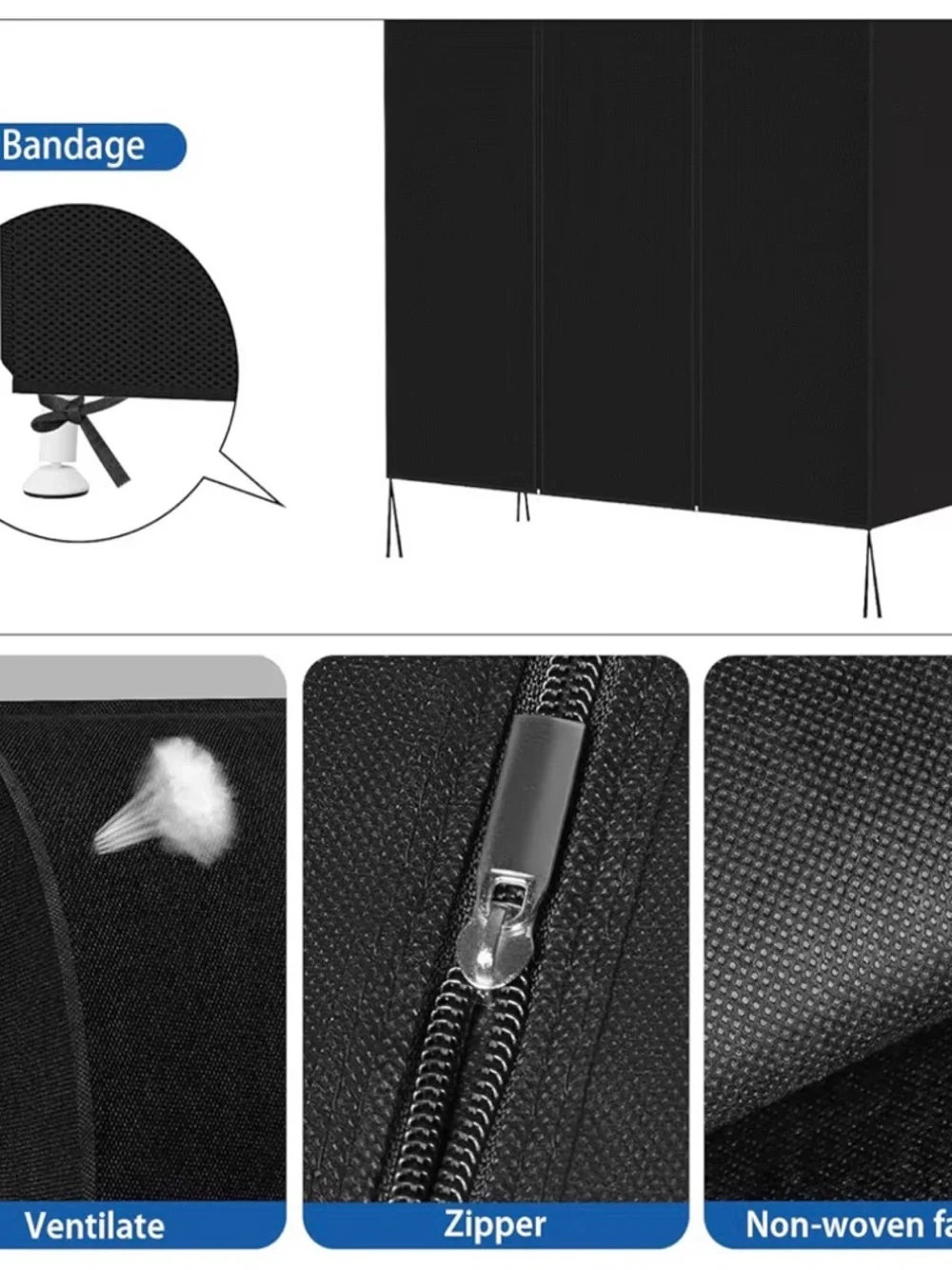 43” Black Garment Rack Cover- Home Storage